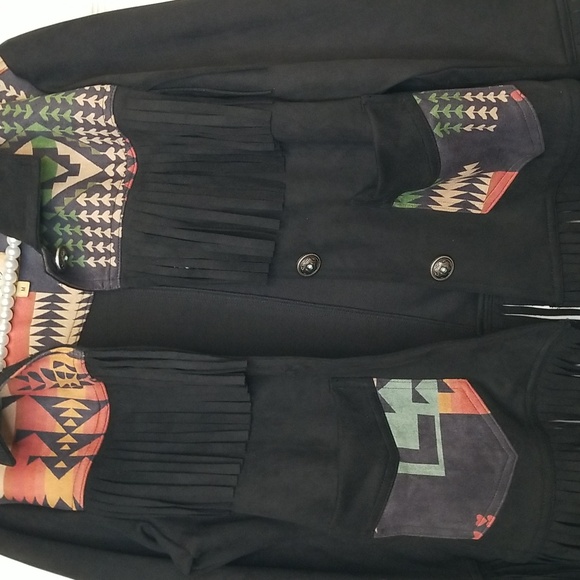 Fashion Express USA Womens Black Fringe Printed Western Jacket Size Medi… - Picture 9 of 14